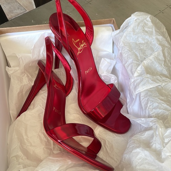 Christian Louboutin o Astrid red loubi metallic stiletto sandal 100mm sz 38 - Picture 8 of 11